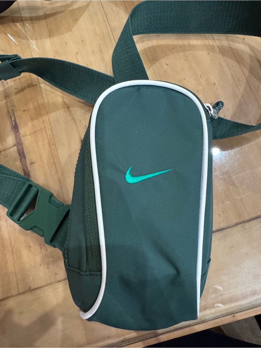 Nike Dark Green Sling Bag with White Piping and Teal Swoosh
